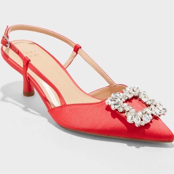 a new day Shoes - NWT A New Day Women's Annette Satin Slingback Heels with Memory Foam Insole